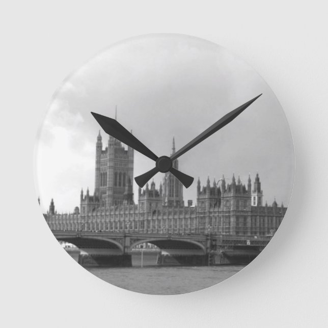 Black White Palace of Westminster Rund Klocka (Framsida)