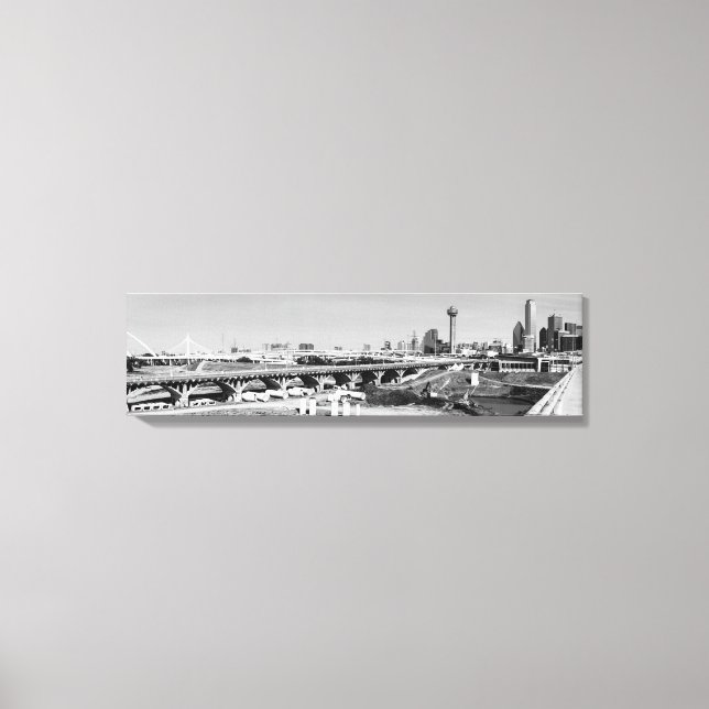 Black & White Panoramic Dallas Skyline View Canvas (Framsida)