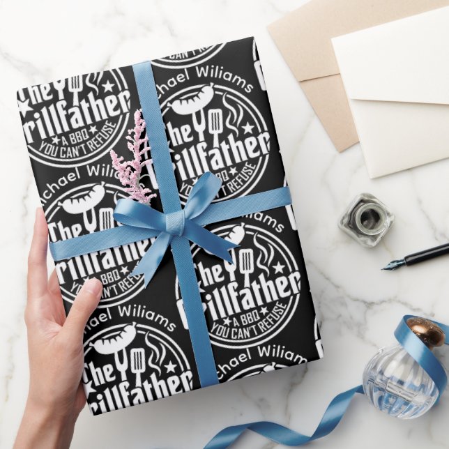 Black White Pappa Personlig BBQ Grillfather Presentpapper (Gifting)