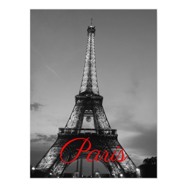 Black White Paris City Night Eiffel Torn European Fototryck (Framsidan)