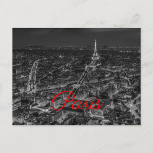 Black White Paris City Night Eiffel Torn European Helg Vykort