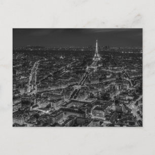 Black White Paris City Night Eiffel Torn European Helg Vykort