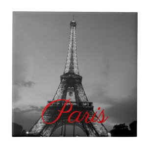 Black White Paris City Night Eiffel Torn European Kakelplatta
