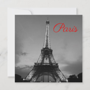 Black White Paris City Night Eiffel Torn European Kort