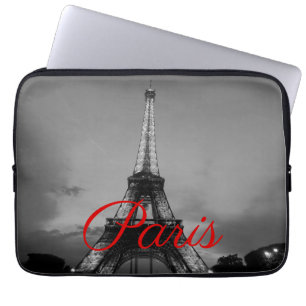 Black White Paris City Night Eiffel Torn European Laptop Fodral