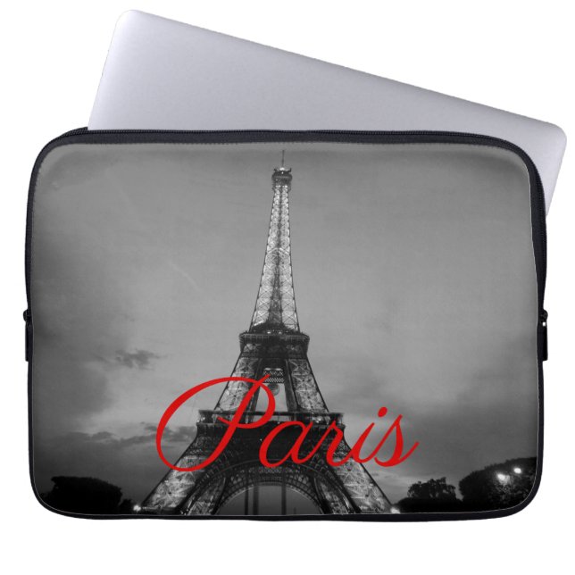 Black White Paris City Night Eiffel Torn European Laptop Fodral (Framsidan)