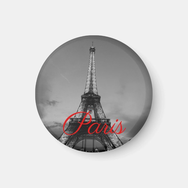 Black White Paris City Night Eiffel Torn European Magnet (Framsidan)