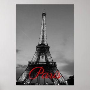 Black White Paris City Night Eiffel Torn European Poster