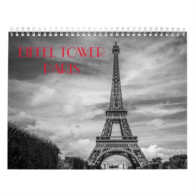Black & White Paris Eiffel Torn Kalender (Omslag)