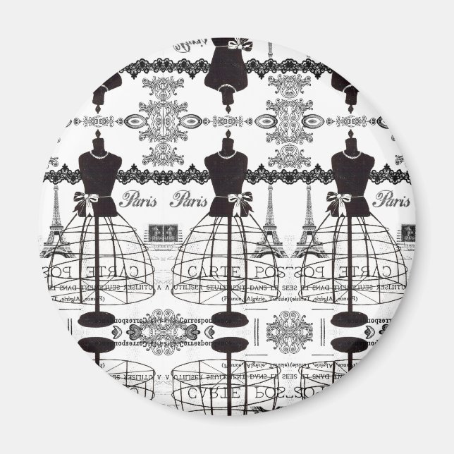 Black White Paris Mode Mannequin Magnet (Framsidan)