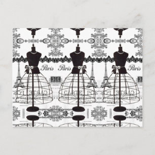 Black White Paris Mode Mannequin Vykort
