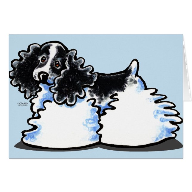 Black White Parti Cocker Spain Hälsningskort (Framsidan Horizontal)