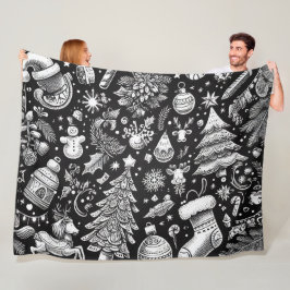 Black White Pastel Teckning jul Motif Helgdag Fleecefilt