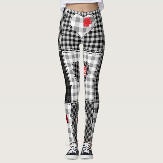 Black White Patchwork ser sömlös ut. Leggings (Framsida)