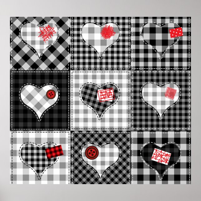 Black White Patchwork ser sömlös ut. Poster (Framsidan)