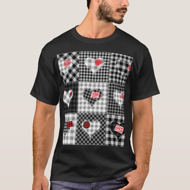 Black White Patchwork ser sömlös ut. T Shirt (Framsida)