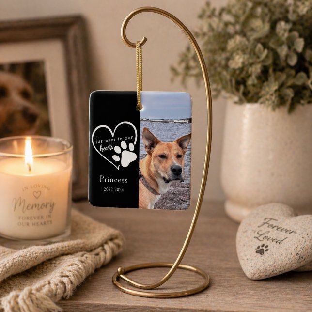 Black White Paw Print Pet Memory Photo Keepsake Julgransprydnad Keramik (Skapare uppladdad)