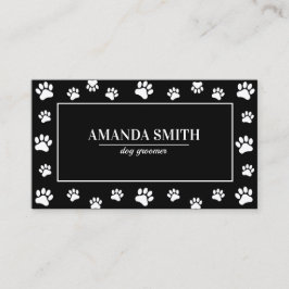 Black & White Paw Prints Dog Groomer Business Card Visitkort