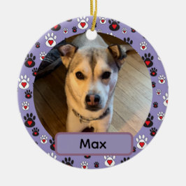 Black White Pawprint Red hearts Name blue Ornament