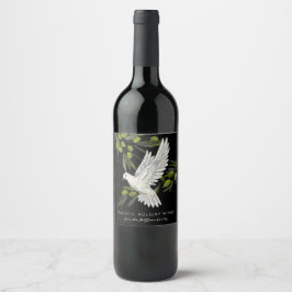 Black White Peace Dove and Olive Branches Custom Vinflaska Etikett