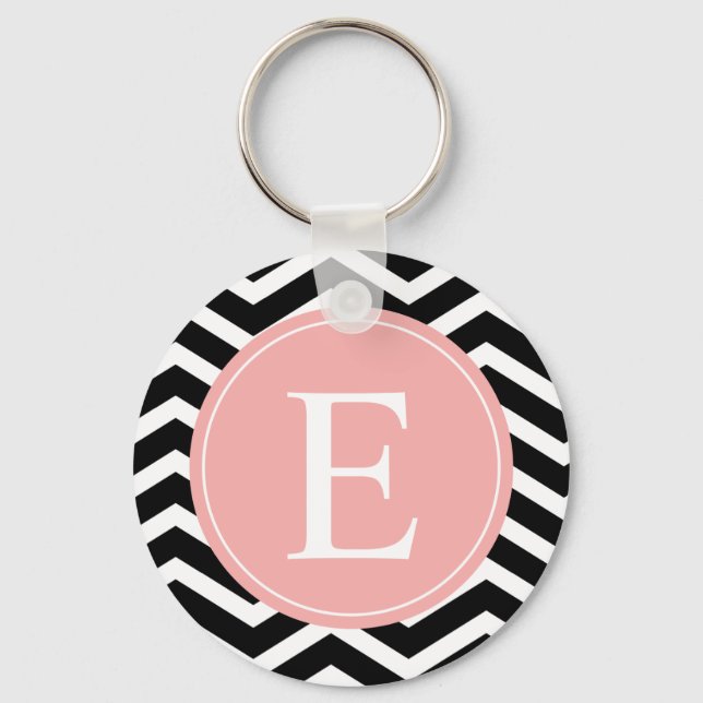 Black White Peach Chevron Anpassningsbar Nyckelring (Framsida)