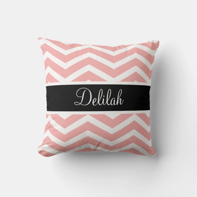 Black White Peach Chevron Namn Kudde (Framsida)