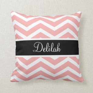Black White Peach Chevron Namn Kudde
