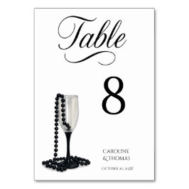 Black & White Pearl Champagne Glass Bröllop Bordsnummer
