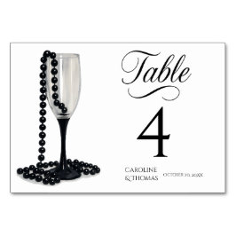 Black & White Pearl Champagne Glass Bröllop Bordsnummer