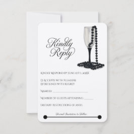 Black & White Pearl Champagne Glass Bröllop OSA Kort