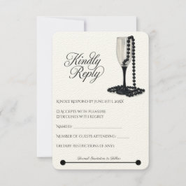 Black & White Pearl Champagne Glass Bröllop OSA Kort