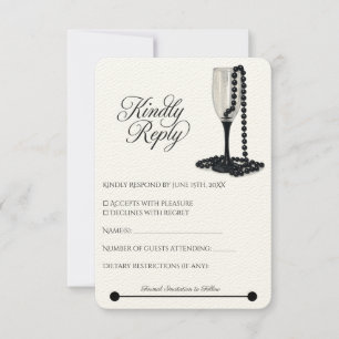 Black & White Pearl Champagne Glass Bröllop OSA Kort