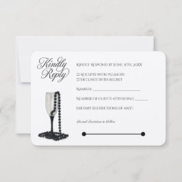 Black & White Pearl Champagne Glass Bröllop OSA Kort