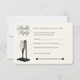 Black & White Pearl Champagne Glass Bröllop OSA Kort