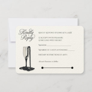 Black & White Pearl Champagne Glass Bröllop OSA Kort
