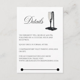 Black & White Pearl Champagne Glass Bröllop Tilläggskort