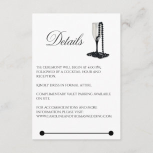 Black & White Pearl Champagne Glass Bröllop Tilläggskort