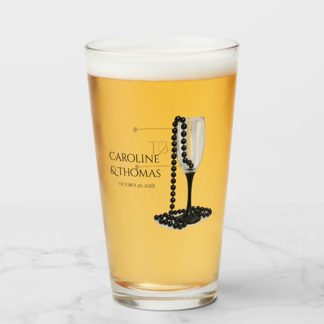 Black & White Pearl Champagne Glass Wedding Glaskopp (Framsida fylld)