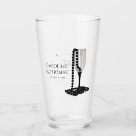 Black & White Pearl Champagne Glass Wedding Glaskopp