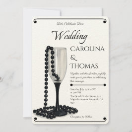 Black & White Pearl Champagne Glass Wedding Inbjudningar