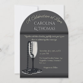 Black & White Pearl Champagne Glass Wedding Inbjudningar