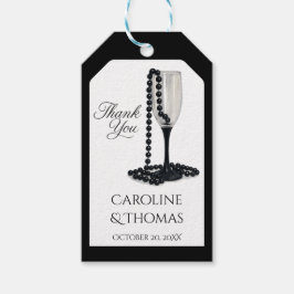 Black & White Pearl Champagne Glass Wedding Presentetikett