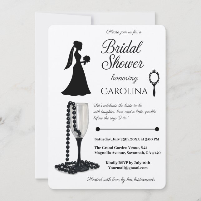 Black White Pearl Champagne Möhippa Inbjudningar (Framsida)