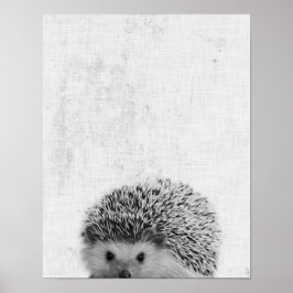 Black & White Peekaboo Hedgehog Minimalist Nursery Poster