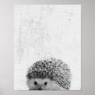 Black & White Peekaboo Hedgehog Minimalist Nursery Poster