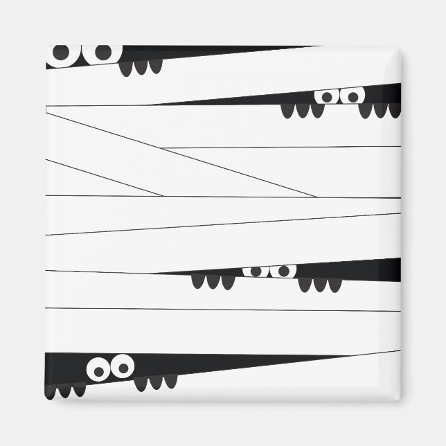 Black White Peeking Mummy Halloween Humor Magnet (Framsidan)
