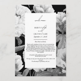 Black & White Peonies Blommigt Bröllop Itinerary Program