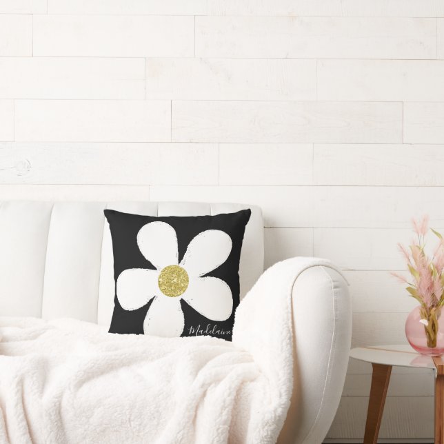 Black White Personal Simple Daisy Guld Kudde (Soffa)