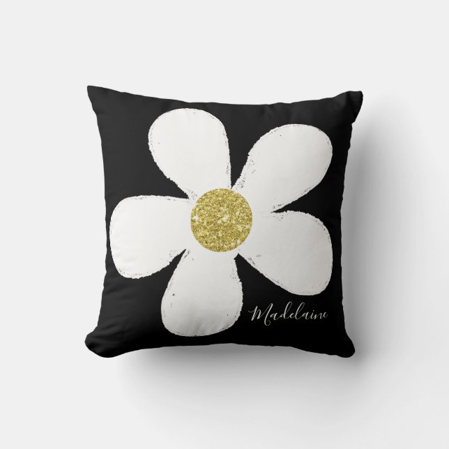 Black White Personal Simple Daisy Mönster Guld Kudde (Framsida)