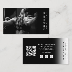 Black White Personal Trainer Fitness Photo Visitkort
